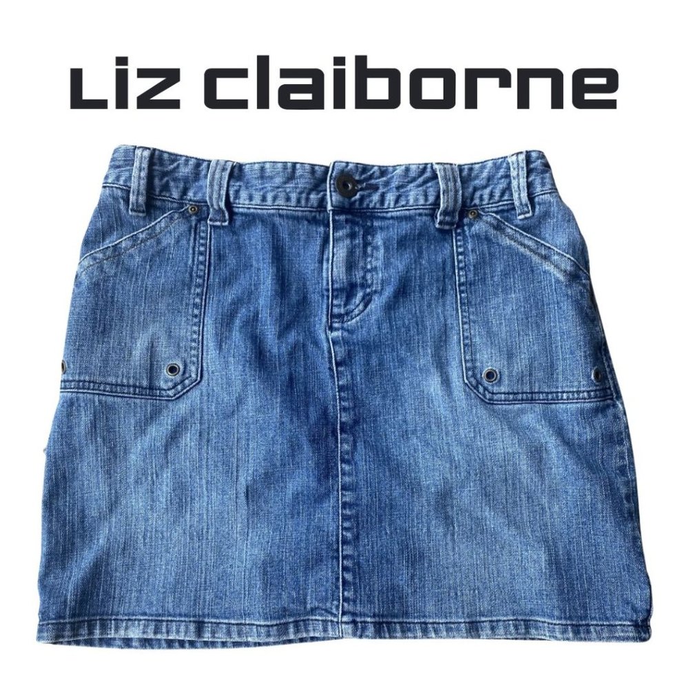 Jean Skirt Liz Claiborne Petite Size 10 Denim Skirt W/Pockets Front and Back